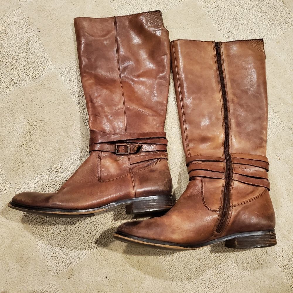 Roberto Chiang Brown Leather Boots Sz 8 Wide Calf